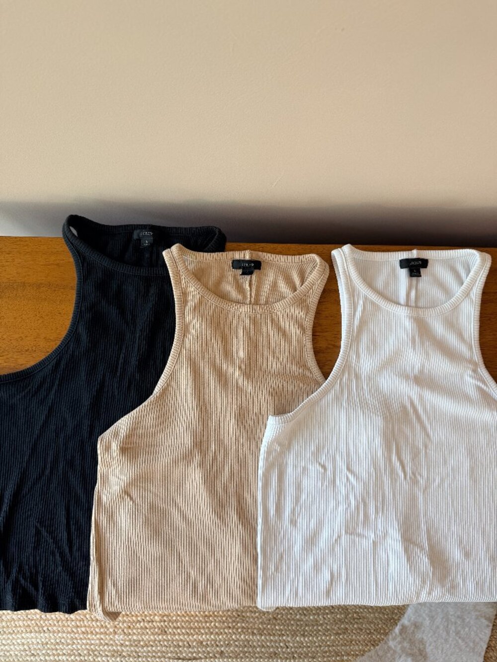 J.Crew Vintage Rib High Neck Cutaway Tank, Set of 3, Size L